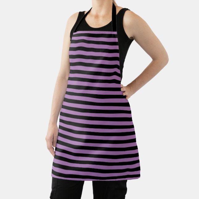 Simple Chic Black and Purple Horizontal Striped Apron (Insitu)