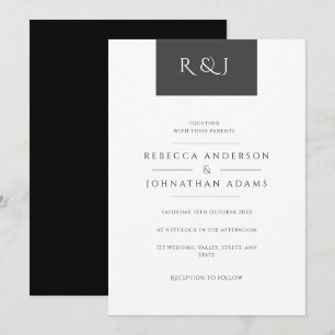 Simple Chic Black and White Monogrammed Wedding Invitation