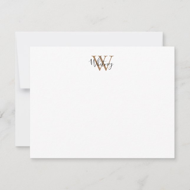 Simple Chic Black Gold Monogram Script Name  Card (Front)