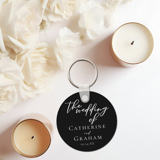 Simple Chic Black White Wedding Personalised Key Ring (Creator Uploaded)