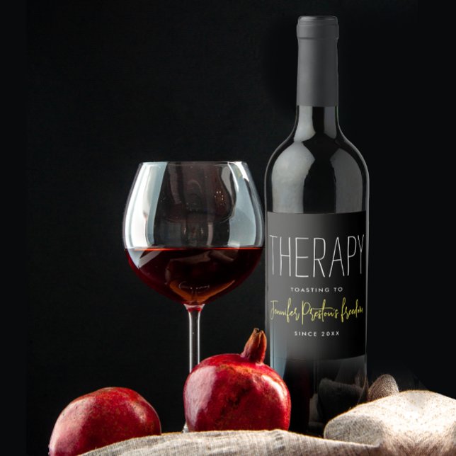 Simple Chic Black Yellow Divorce Break Up Name Wine Label (Creator Uploaded)