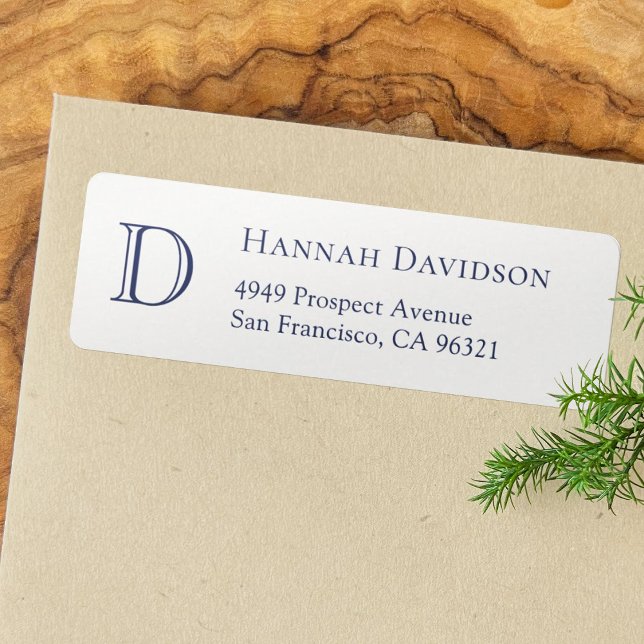 Simple Chic Blue Monogram Initial Return Address (Creator Uploaded)