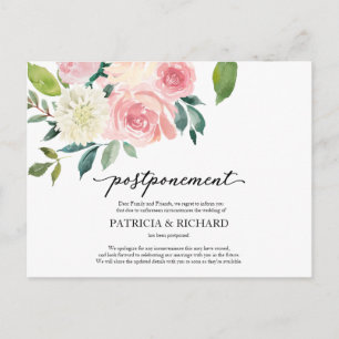 Simple Chic Blush Floral Wedding Postponement Postcard