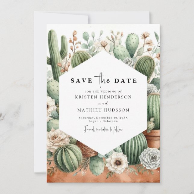 Simple Chic Cactus Wedding Save The Date (Front)