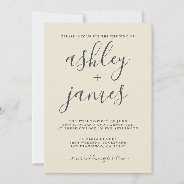Simple Chic Calligraphy Antique White Wedding Invitation (Front)