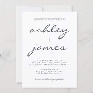 Simple Chic Calligraphy Black White Wedding Invitation