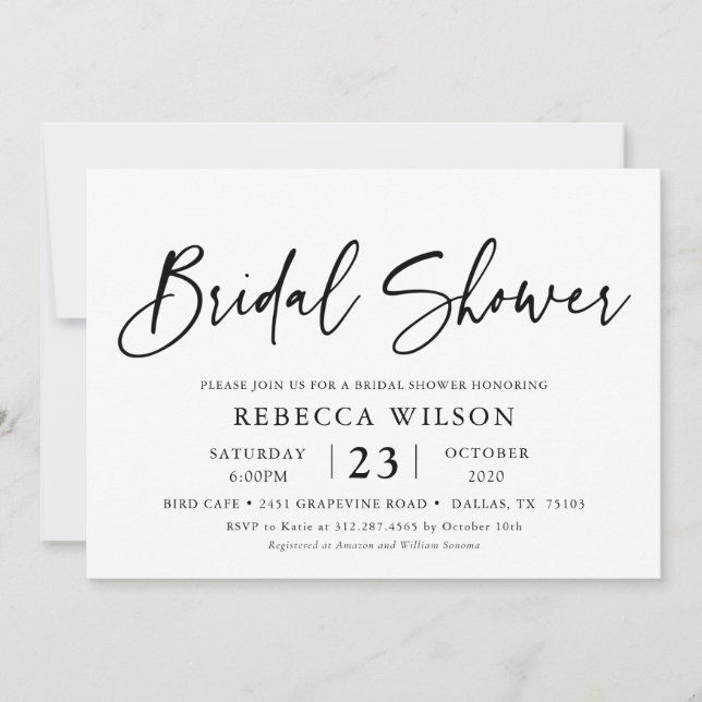 Simple Chic Calligraphy Bridal Shower Invitation (Front)