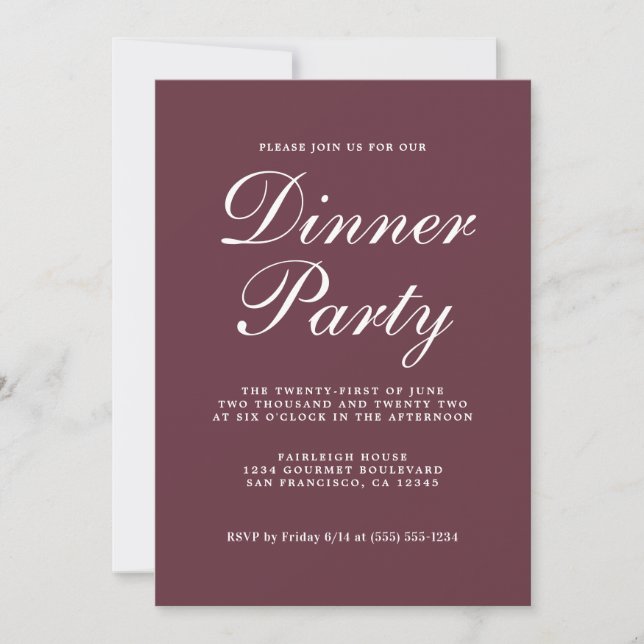 Simple Chic Calligraphy Burgundy Dinner Party Invitation (Front)