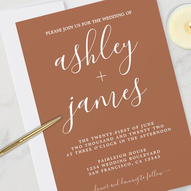 Simple Chic Calligraphy TerraCotta Wedding Invitation (Creator Uploaded)