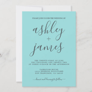 Simple Chic Calligraphy Turquoise Blue Wedding Invitation
