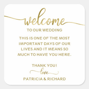 Simple Chic Calligraphy Wedding Welcome Bag Square Square Sticker
