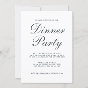 Simple Chic Calligraphy White Dinner Party Invitation