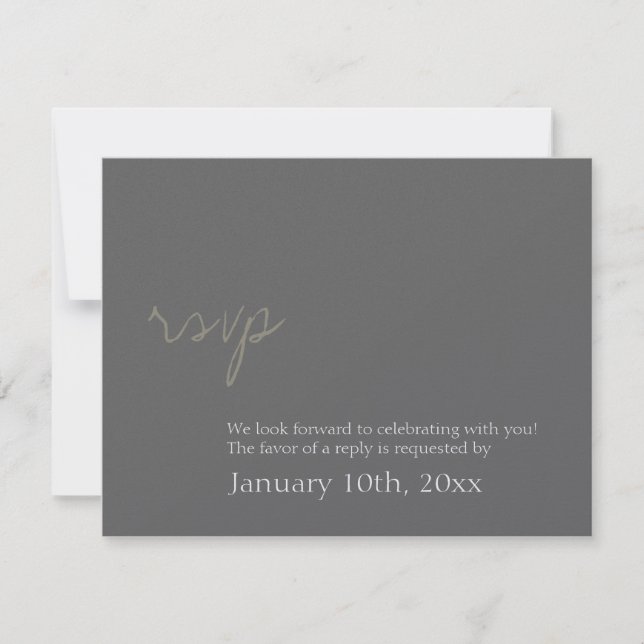 Simple chic charcoal grey wedding rsvp response (Front)
