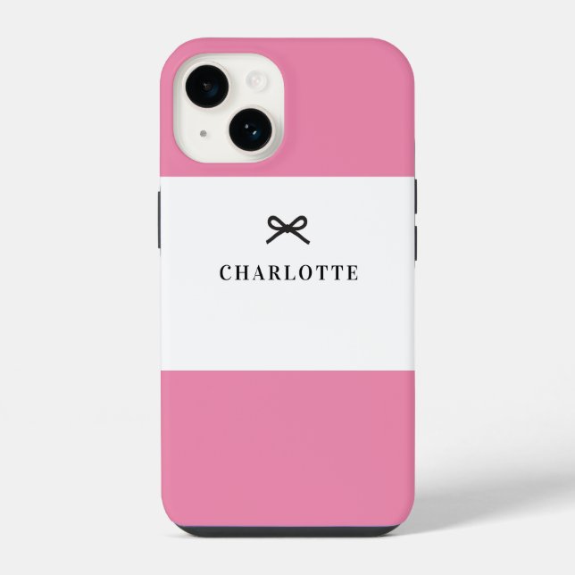 Simple Chic Classic Pink Bow Monogram Name iPhone Case (Back)