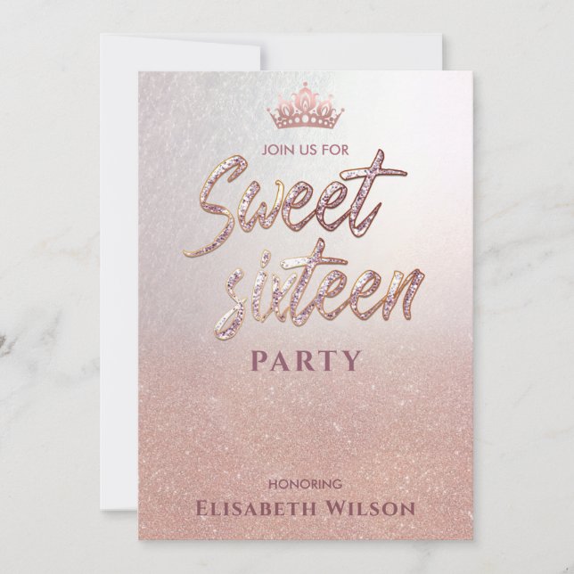 Simple chic Cool  rose gold tiara sweet 16 Invitat Invitation (Front)