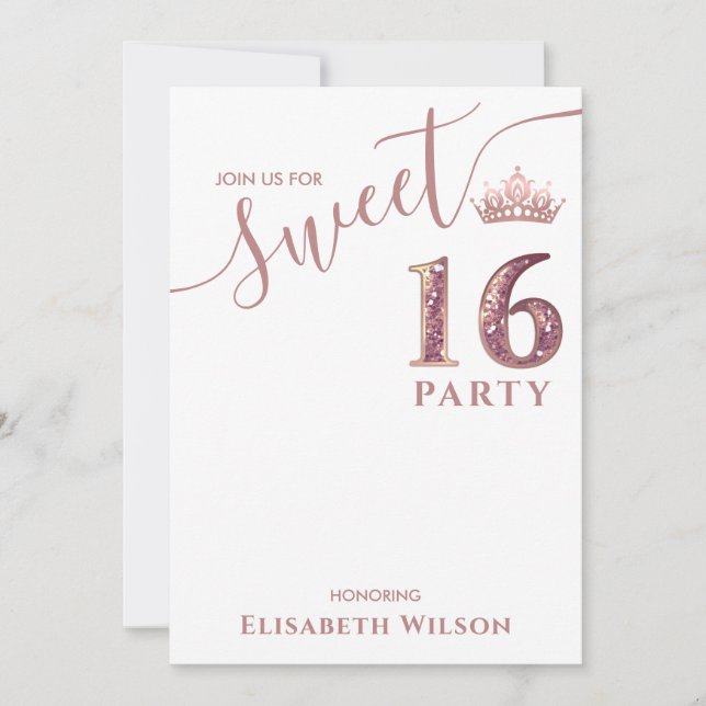 Simple chic Cool  rose gold tiara sweet 16 Invitation (Front)