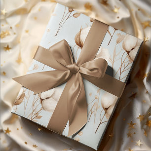 Simple Chic Cotton Flowers Neutral Earthy Gift  Wrapping Paper Sheet