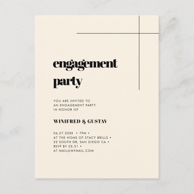 Simple chic Cream engagement party invitation Postcard (Front)