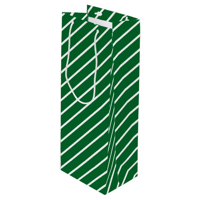 Simple Chic Diagonal White Stripes On Green Wine Gift Bag (Front Angled)