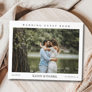 Simple Chic Elegant Calligraphy Photo Wedding Guest Book