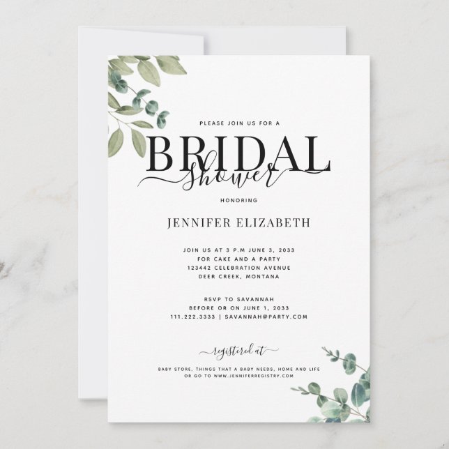 Simple Chic Eucalyptus Bridal Shower Invitation (Front)