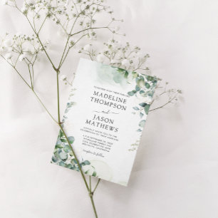 Simple Chic Eucalyptus Wash Gold Greenery Wedding Invitation