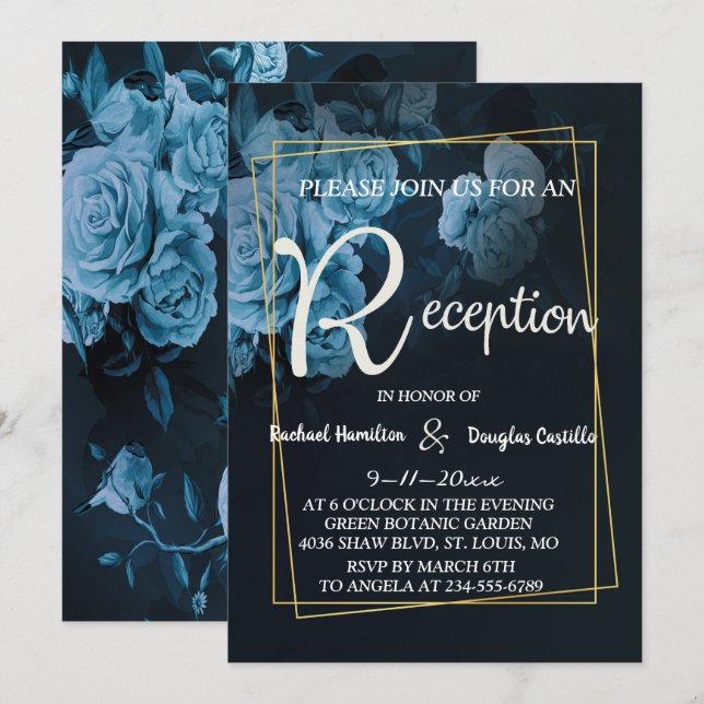Simple Chic Gold Geometric Frame  reception Invitation (Front/Back)
