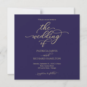 Simple Chic Gold Navy Blue Wedding Magnetic Invitation