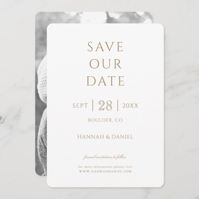 Simple Chic Gold Photo Wedding Save the Date Invitation (Front/Back)