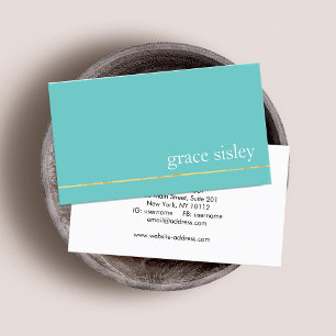 Simple Chic Gold Striped Modern Stylish Turquoise Business Card