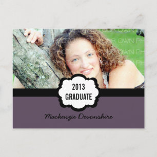 Simple Chic Graduation Party Postcard, Purple Invitation Postcard