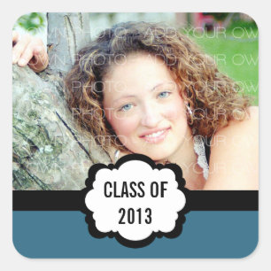 Simple Chic Graduation Stickers, Blue Square Sticker