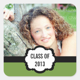 Simple Chic Graduation Stickers, Green Square Sticker