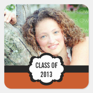 Simple Chic Graduation Stickers, Orange Square Sticker