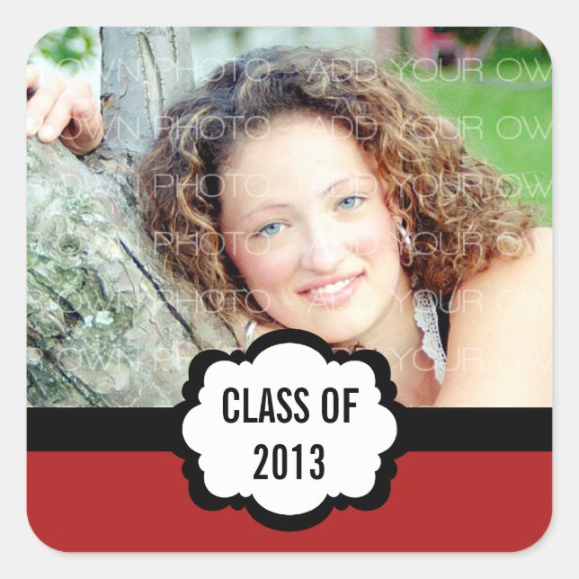 Simple Chic Graduation Stickers, Red Square Sticker (Front)