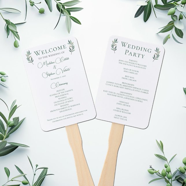 Simple Chic Green Botanical Fall Wedding Program Hand Fan (Creator Uploaded)
