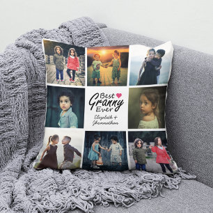 Simple Chic Heart Photo Collage Best Grandma ever Cushion