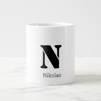 Simple Chic Initial Letter Monogram Black & White  Large Coffee Mug