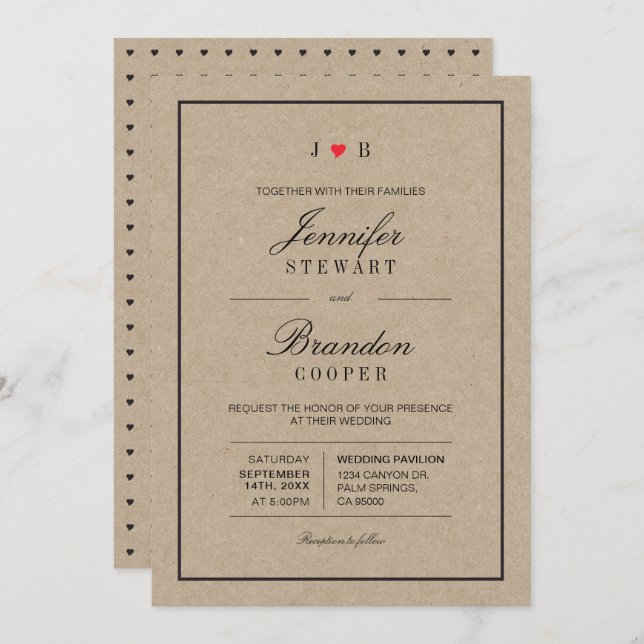 Simple Chic Kraft Typography Wedding Invitation (Front/Back)
