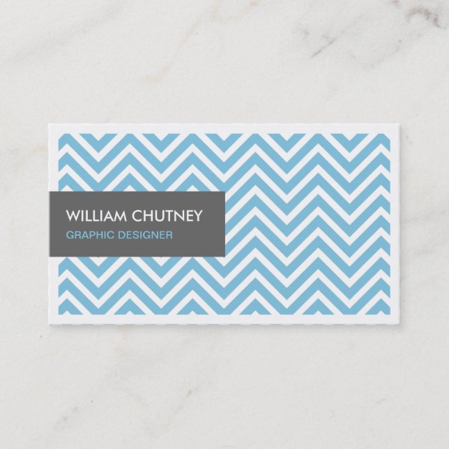 Simple Chic Light Blue Chevron Zigzag Profile Card (Front)