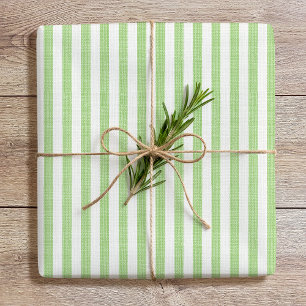 Simple Chic Linen Look Striped Pattern Green White Wrapping Paper