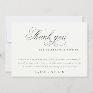 Simple Chic Minimal Script Black White Wedding Thank You Card