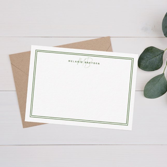 Simple Chic Minimalist Monogram Two Border Green Card (Creator Uploaded)
