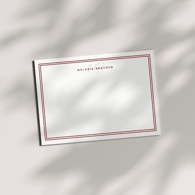 Simple Chic Minimalist Monogram Two Border Maroon Card (Creator Uploaded)