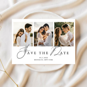 Simple Chic Minimalist Photo Collage Wedding Save The Date