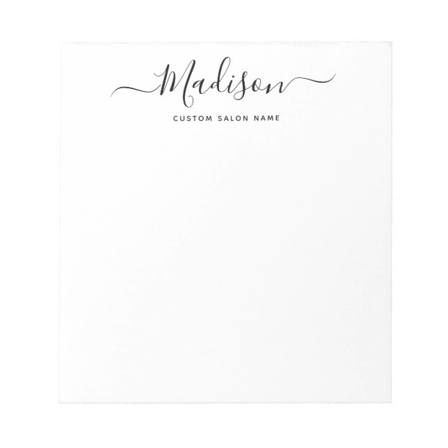 Simple Chic Minimalist Swirly Script Custom Name  Notepad (Front)