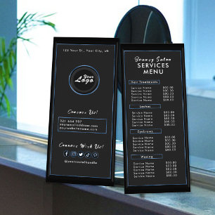 Simple Chic Modern Blue Black Salon Menu Add Logo 