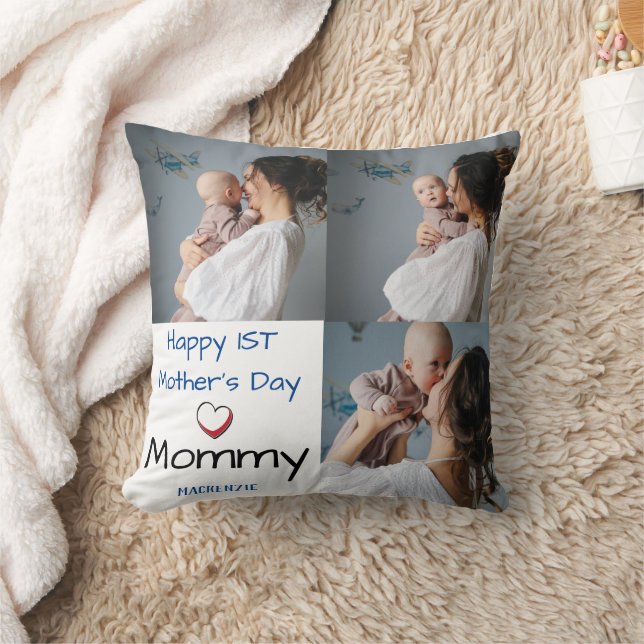 Simple & Chic Mother Days Gift Three Photo Collage Cushion (Blanket)