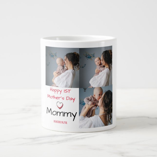 Simple & Chic Mother Days Gift Three Photo Collage Large Coffee Mug (Front)