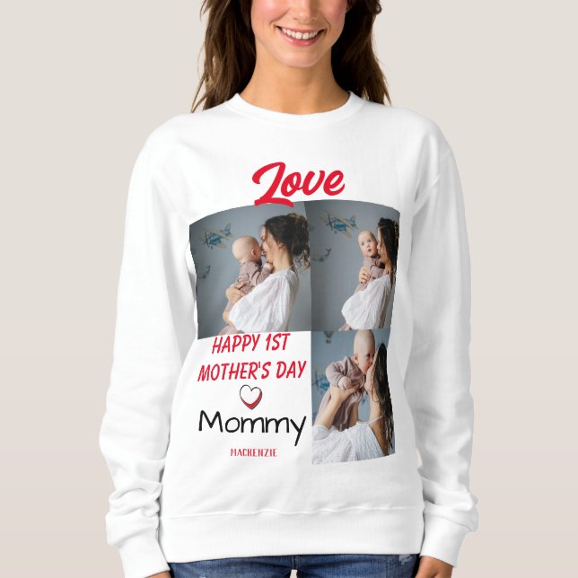 Simple & Chic Mother Days Gift Three Photo Collage Sweatshirt (Front)